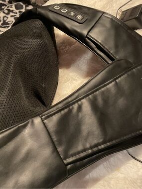 Black Leather Neck & Shoulder Massager with Simple Controls